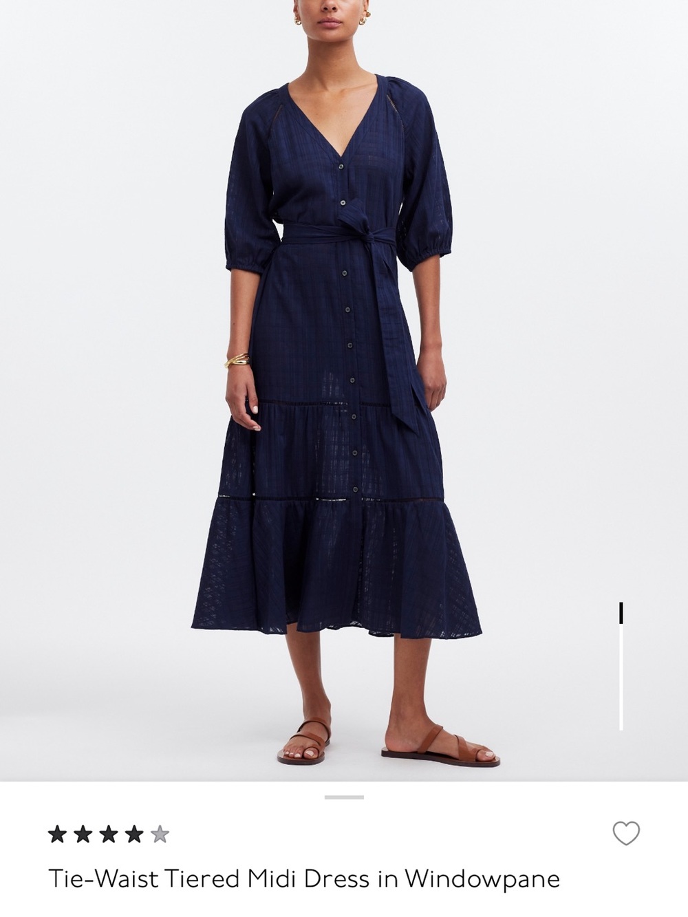 Madewell Navy Button-Front V-Neck Midi Dress